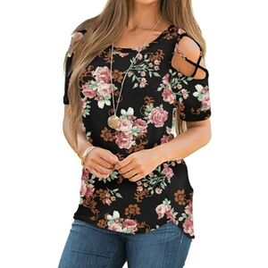 NEW Anyjoin Strappy Cold Shoulder Floral Top